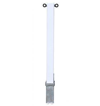 Heavy Duty White Removable Parking & Security Post with Chain Eyelets, Padlock & Ground Spigot – 790mm Height