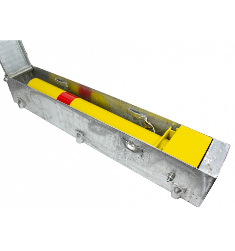 Gray Fold Away (coffin) Yellow Parking Post With Reflective Red Band