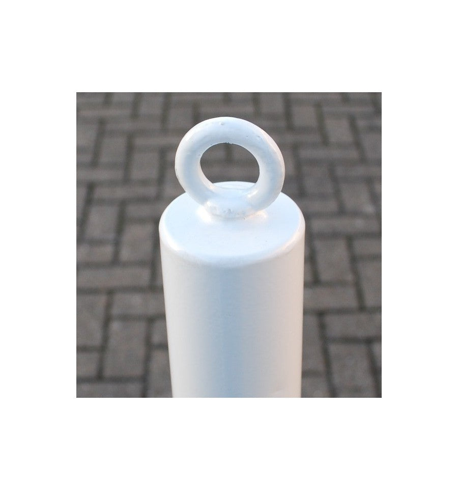 Dim Gray 76mm White & Yellow Spigot Based Steel Bollard & Eyelet