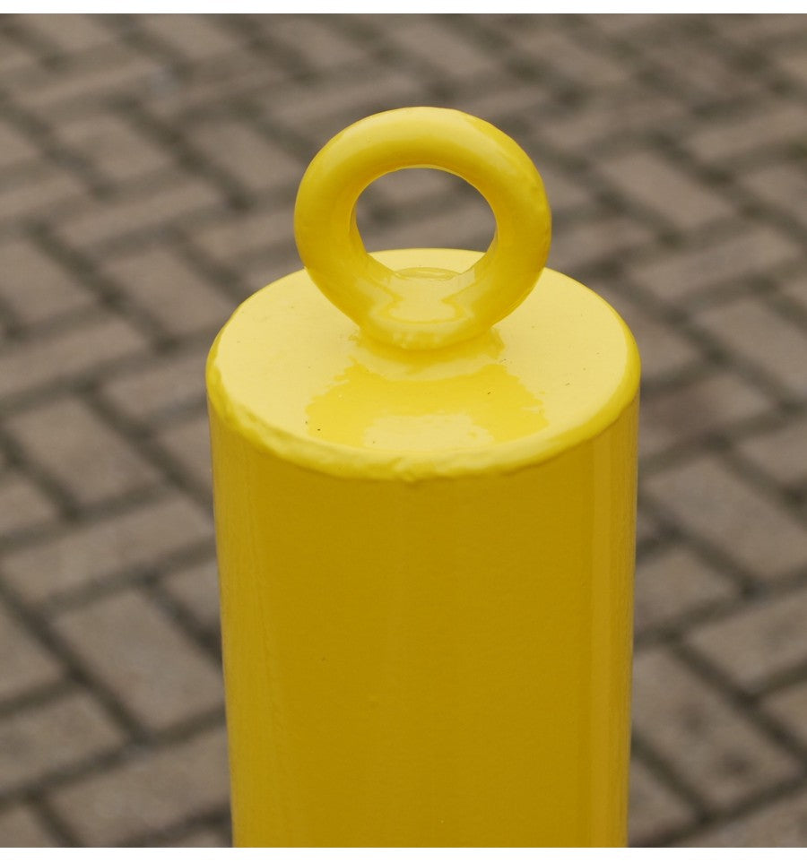 Sienna 76mm Removable Yellow Security Post - Chain Eyelet & No Parking Logo