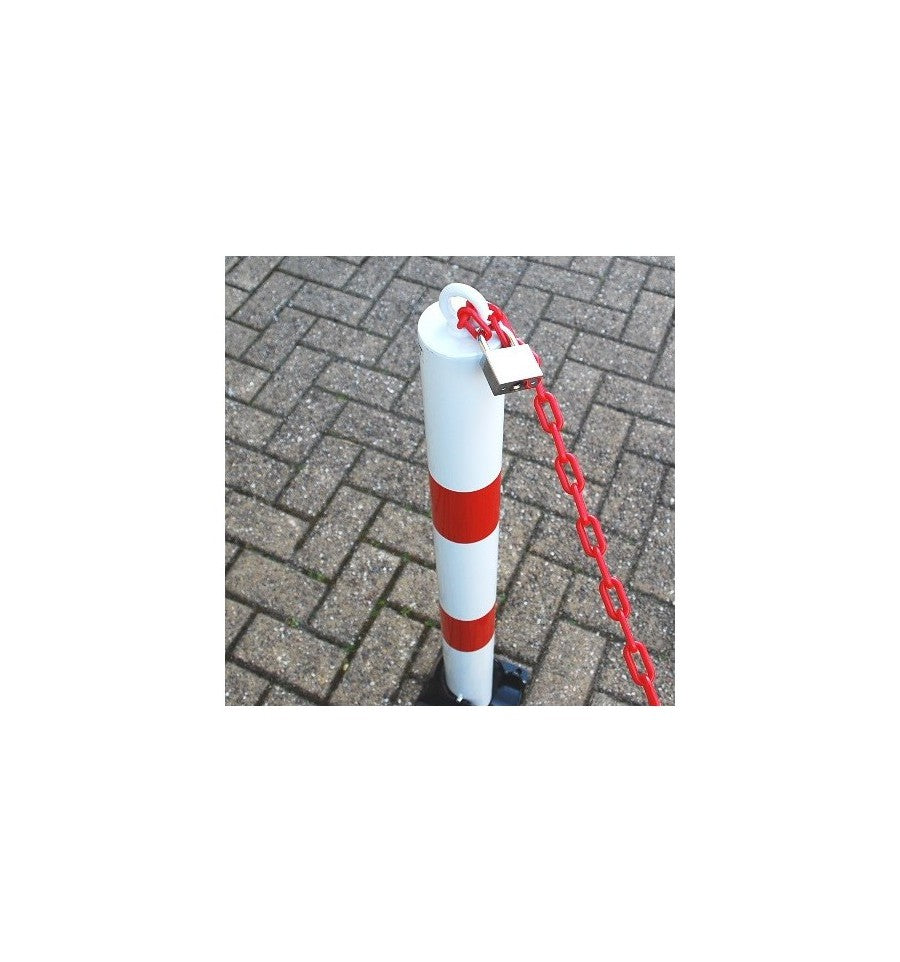 Light Slate Gray Red & White Medium Sized Fold Down Parking Post & Chain