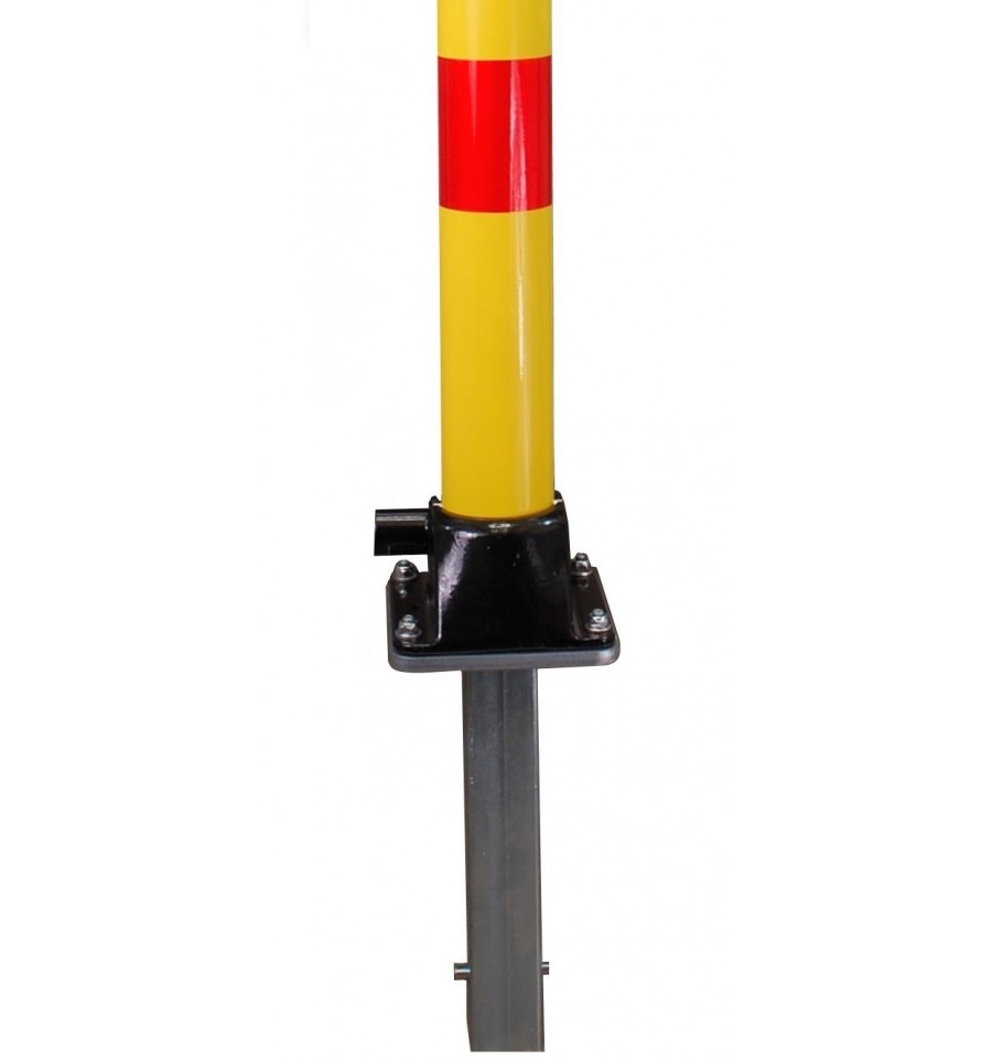 Dark Slate Gray Yellow & Red Fold Down Parking Post With Integral Lock & Top Mounted Eyelet