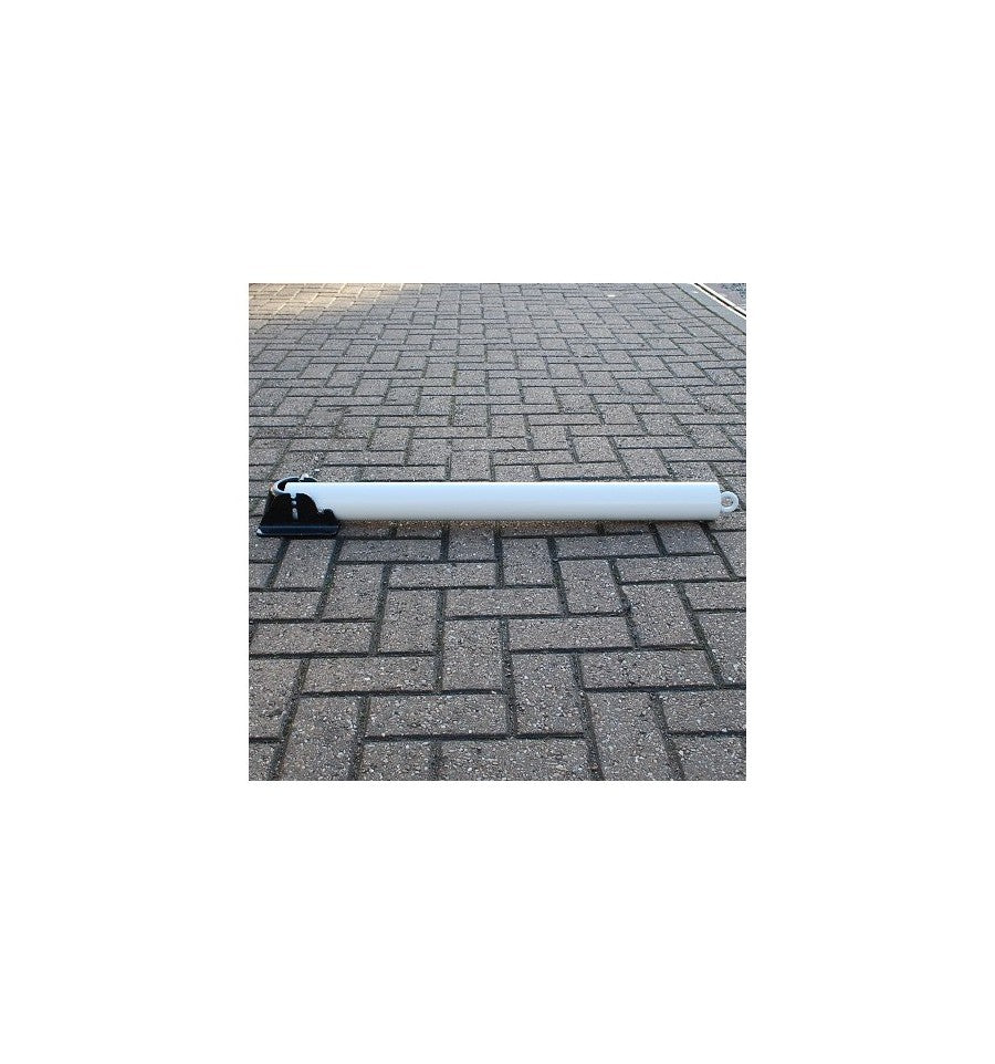 Slate Gray White Fold Down Parking Post With Ground Spigot & No Parking Logo