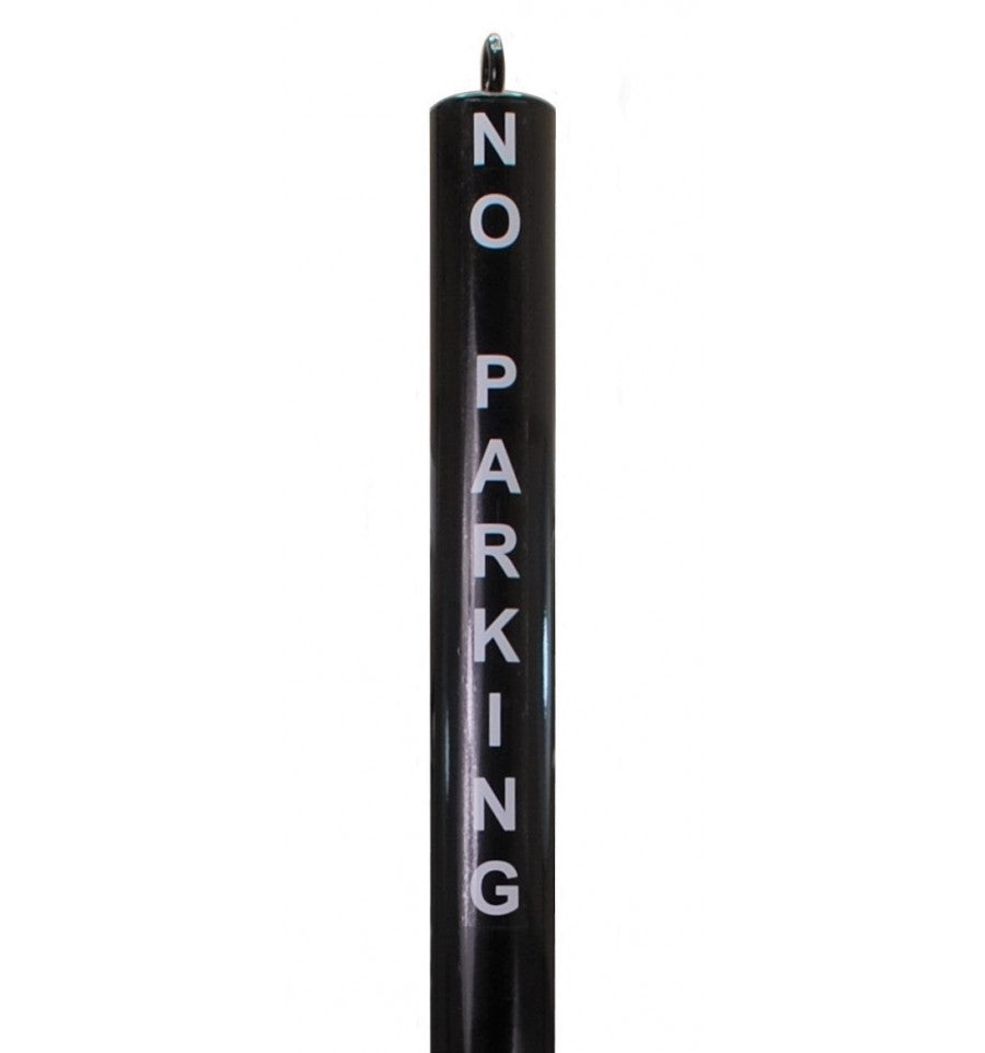 Black Black Fold Down Parking Post - No Parking Logo, Integral Lock & Chain Eyelet