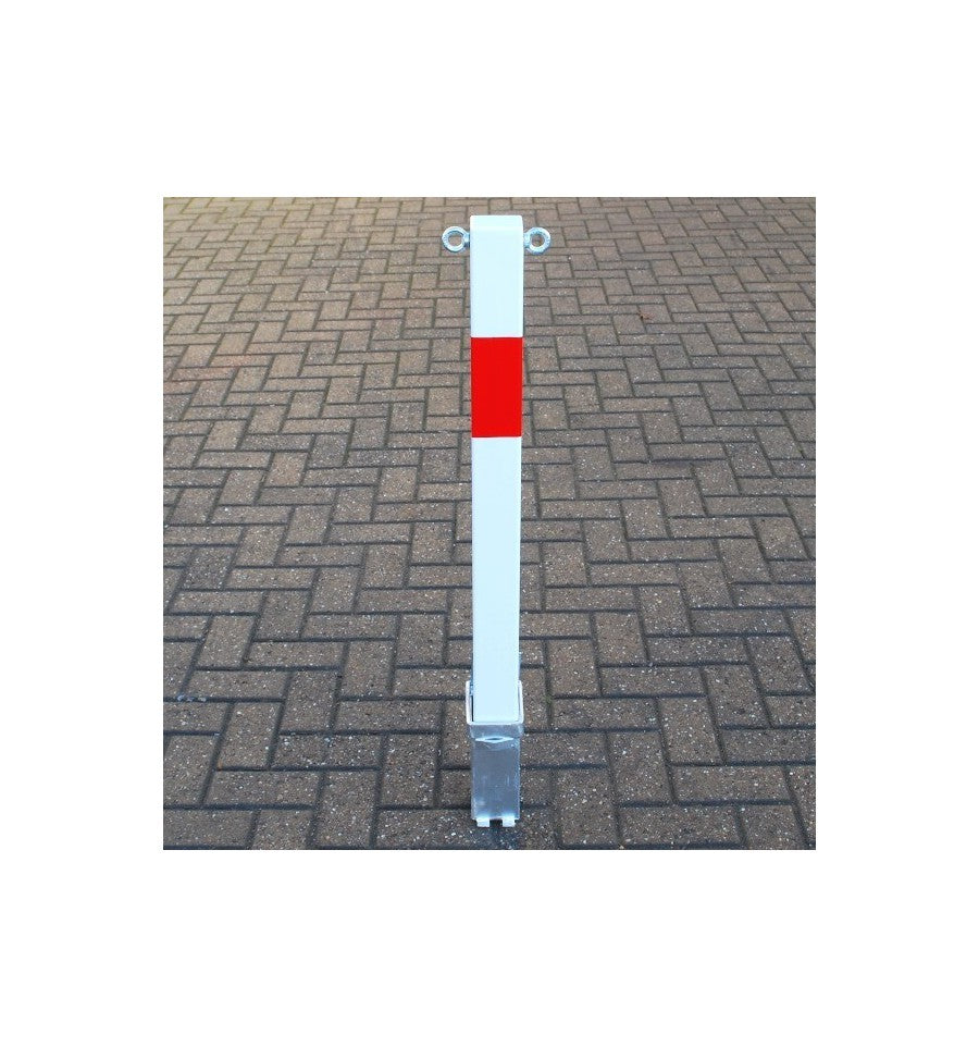 Dim Gray White & Red Removable Security Bollard With Twin Chain Eyelets