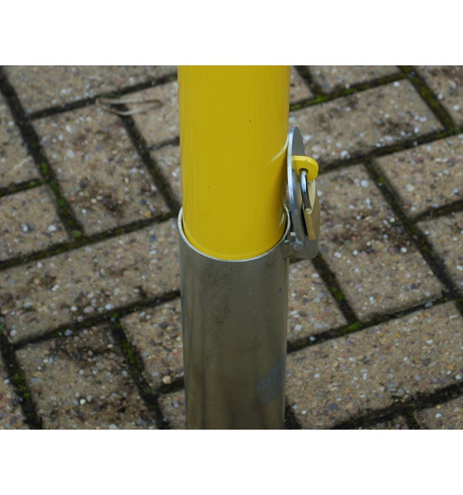 Dim Gray 76mm Removable Yellow Security Post - Chain Eyelet & No Parking Logo