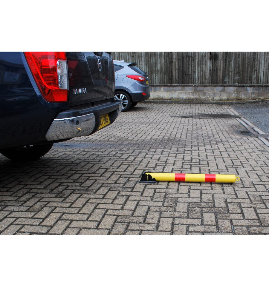 Dim Gray 900mm High Fold Down Parking Post - Yellow & Red