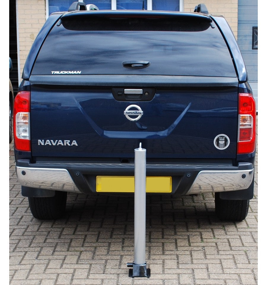 Gray Galvanised Fold Down Parking Post With Integral Lock & Eyelet