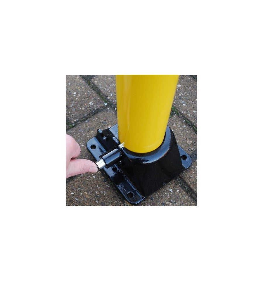 Dark Slate Gray Yellow Fold Down Parking Post With Ground Spigot, Integral Lock & Top Mounted Eyelet