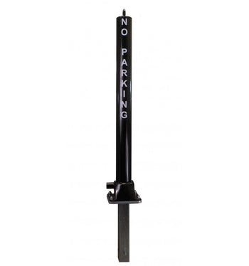 Black Fold Down Parking Post - No Parking Logo, Integral Lock & Chain Eyelet