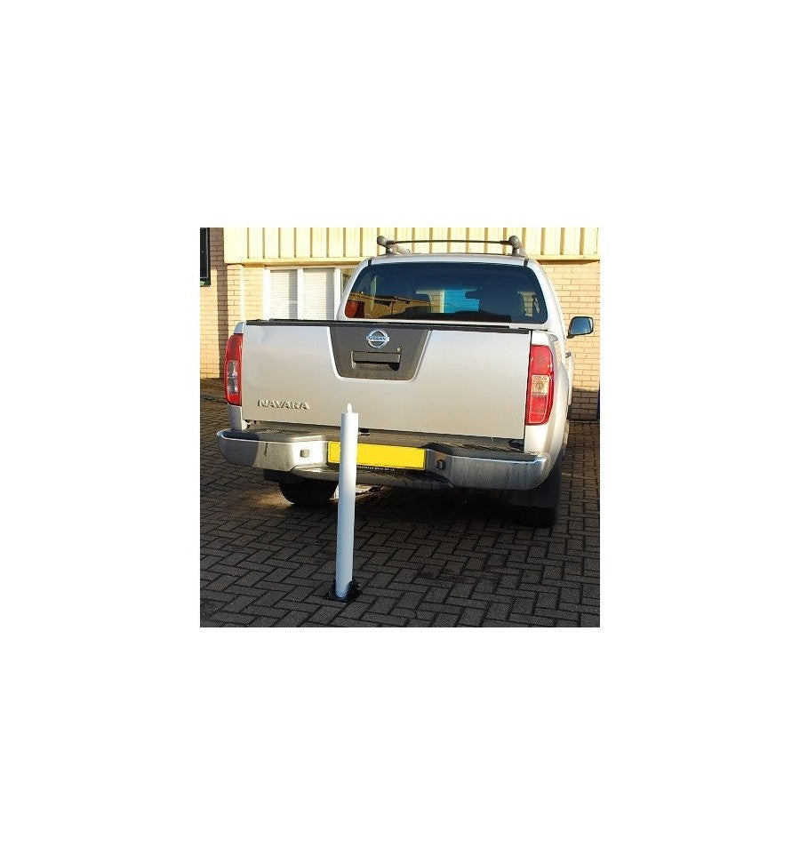 Wheat White Fold Down Parking Post With Ground Spigot & No Parking Logo